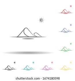 Dunes, Wüste mehrfarbiges Set Symbol. Einfache dünne Linie, Vektorillustration der Wüstensymbole für i und ux, Website oder mobile Applikationen