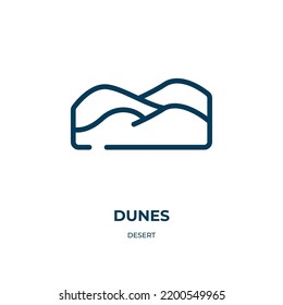Dunes icon. Linear vector illustration from desert collection. Outline dunes icon vector. Thin line symbol for use on web and mobile apps, logo, print media.