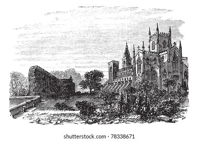 Dunfermline in Fife, Scotland, during the 1890s, vintage engraving. Old engraved illustration of Dunfermline. Trousset Encyclopedia