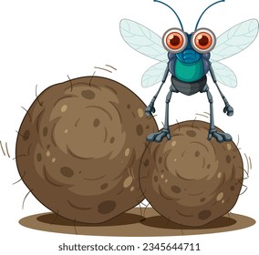 Dung beelte with round balls illustration