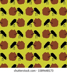 Dung beetle and dung ball pattern seamless. vector background