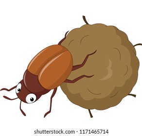 Dung Beetle With A Big Ball Of Poop Cartoon