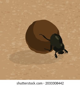 dung beetle with cow poop