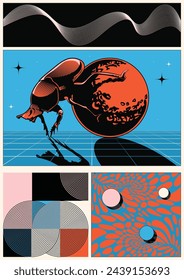 Dung Beetle, Dor-Bug Abstract Style Poster, Geometric Shapes, Colorful Background  svg