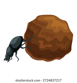 Fusca empurrando uma bola de esterco, isolada sobre fundo branco