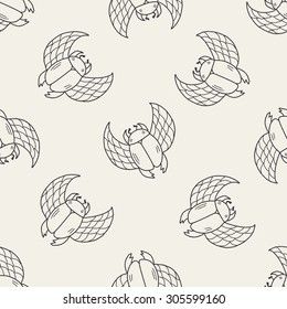 Dung beetles doodle seamless pattern background