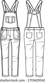 Dungaree Fashion Flat Template Vector Sketch