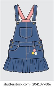 DUNGAREE FOR GIRLS IN DENIM WITH FRILLS