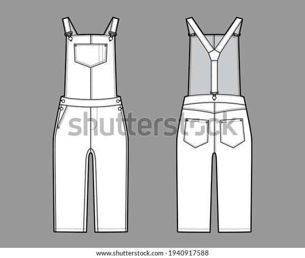 Dungarees Denim Overall Jumpsuit Technical Fashion Stock Vector