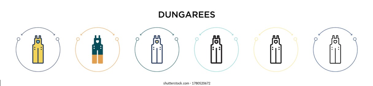 Dungarees icon in filled, thin line, outline and stroke style. Vector illustration of two colored and black dungarees vector icons designs can be used for mobile, ui, web