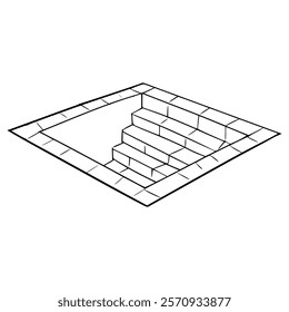 dungeon downstair or basement stair illustration hand drawn outline vector