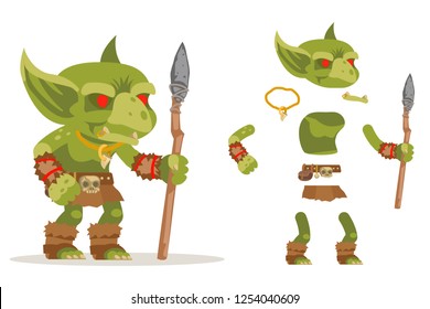 Monstruo de mazmorra goblin maligno fantasía juego de acción medieval RPG caracter animación listo caracter ilustración vectorial