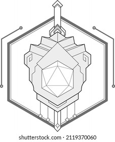 Dungeons and dragons knight or paladin or warior symbol. Geometric line art.