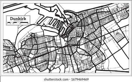 Dunkirk France City Map in Black and White Color in Retro Style. Outline Map. Vector Illustration.