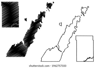 Dunn And Door County, State Of Wisconsin (U.S. County, United States Of America, US) Map Vector Illustration, Scribble Sketch Map