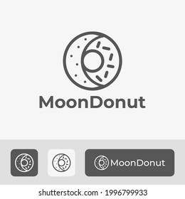 Dunut and Crescent Moon Combination Logo Icon Symbol Template Design, Bakery Logo Design With Simple Line Art