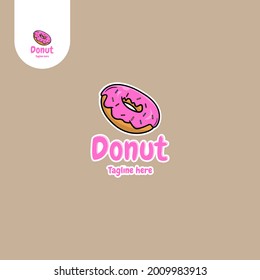 Dunut logo design with brown background . Vector illustration.