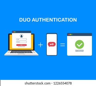 Duo authentication concept banner with text place. Can use for web banner, infographics, hero images. Vector stock illustration.