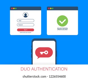 Duo authentication concept banner with text place. Can use for web banner, infographics, hero images. Vector stock illustration.