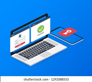 Duo authentication concept banner with text place. Can use for web banner, infographics, hero images. Vector stock illustration.