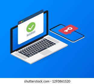 Duo authentication concept banner with text place. Can use for web banner, infographics, hero images. Vector stock illustration.