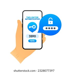 Duo Authentication concept banner. Two factor verification via phone. Safety login or sign in. Can use for web banner, infographics. Vector illustration.