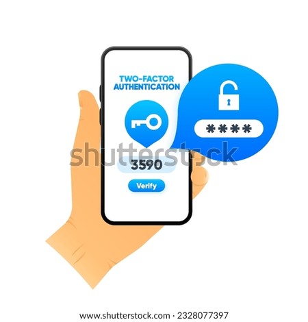 Duo Authentication concept banner. Two factor verification via phone. Safety login or sign in. Can use for web banner, infographics. Vector illustration.