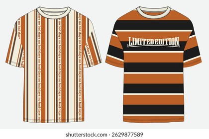 A duo of boys’ casual t-shirt designs with a vintage color palette in warm browns, rust, cream, and black
