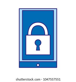 duo color close padlock object inside smartphone technology