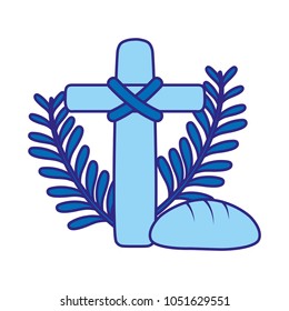 duo color cross catholic religion with palms and bread