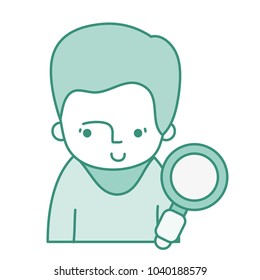 duo color man with hairstyle and magnifying glass object
