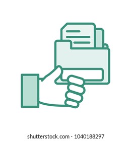 duo color man hand with documents inside file folder