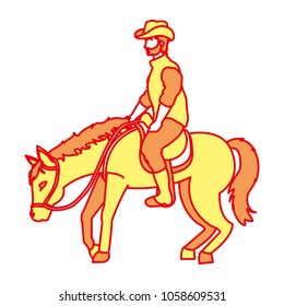 duo color man with hat ride horse animal