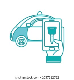 duo color police car and hand with smartphone digital key