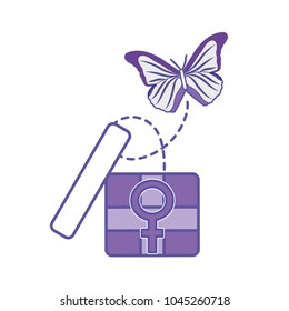 duo color present gift box with women sign and butterfly