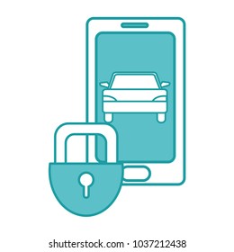 duo color smartphone with car and close padlock security