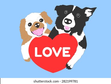 duo dogs hug red heart pillow, love my dog, vector design