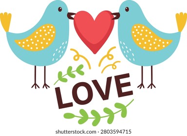 duo featuring two blue birds sharing a red heart with 