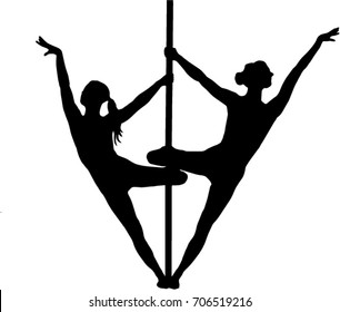 Duo female pole dancers pose on a TRANSPARENT background vector