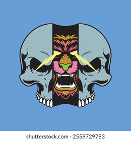 Duo Half Skull with Tiger Head Inside Concept Vector Design Illustration