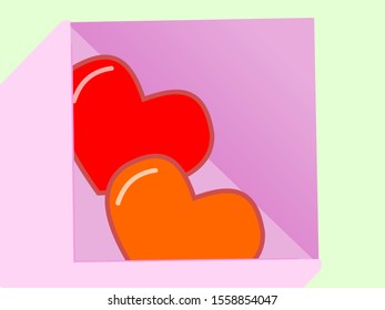 Duo hearts in pink paper letter on background.
