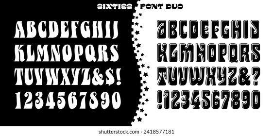 A duo of retro 1960s style alphabets, suitable for vintage style posters, album covers, stickers, etc.