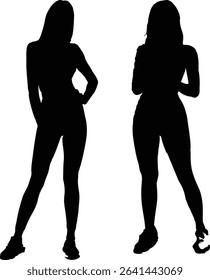 A duo of sleek black female silhouettes in various poses