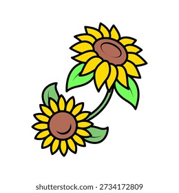 Duo Stem Sunflower Flat design style two stems crossing perfect for simple floral accents