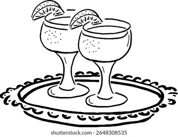 Duo Summer Cocktail Glass on Tray Sketch para embalagem de produtos tropicais