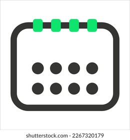 Duo tone calendar icon, office icon, green and gray colour, editable color