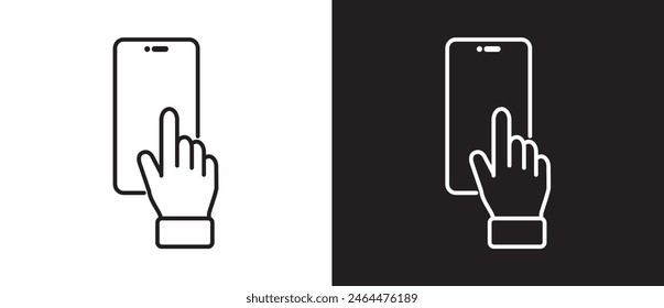 Duo Tone Icons, Finger touch smartphone gesture icon. Modern outline style icons. Hand touch gesture vector illustration on black and white background.