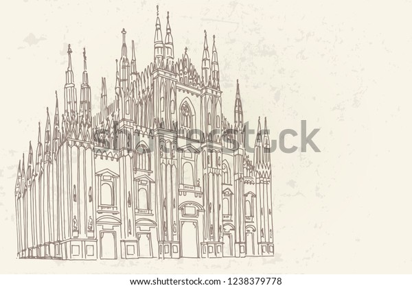 Duomo Cathedral Milan Vector Sketch Stock Vector (Royalty Free) 1238379778