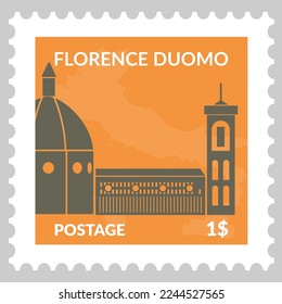 Dom in Florenz, Postkarte oder Poststempel mit alter und alter italienischer Architektur. Gebäude mit Kuppeln und Bögen. Postanschrift oder Karte, Postanschrift und Korrespondenz. Vektorgrafik im Flachstil