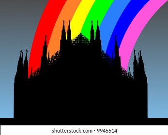 Duomo Milan with colorful rainbow illustration